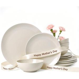 Ceramic Dinnerware Sets for 4,12 Pieces Plates and Bowls Sets, Plates Pasta Bowls Soup Bowls, Modern Stoneware Dishes, Reaction Glaze (White)