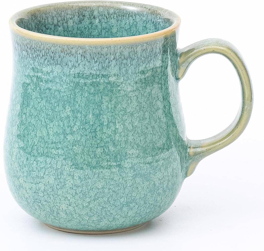 21 oz Large Ceramic Coffee Mugs, Pottery Mug Handmade, Ceramic Tea Cups with Handle for Office and Home, Dishwasher and Microwave Safe (Crystal Green)