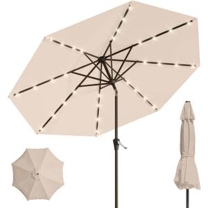 9' Solar LED Patio Umbrella with Tilt & Crank|8 Sturdy Ribs,UV Protection,Outdoor Market Table Umbrella for Deck,Lawn,Pool,Backyard(Beige)