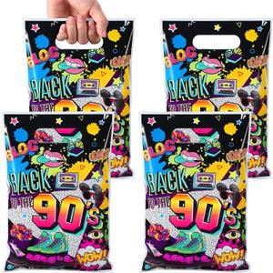 Qeeenar 50 Pieces 90s Party Favor Bags Bulk Plastic Back to 90's Hip Hop Candy Gift Treat Goodie Bags for Retro 1990s Theme Disco Dance Birthday Party Supplies