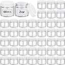Layhit 60 Pcs 2 oz Glass Jars with Lids Bulk, Small Jars Containers Travel Storage Jar with Inner Liners Labels for Lotions, Cream, Lip Balm (Clear,White Lid)