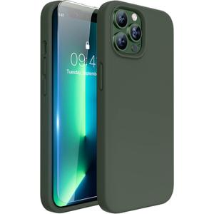 Miracase Designed for iPhone 13 Pro Max Case with Screen Protector,[Soft Anti-Scratch Microfiber Lining],Shockproof Liquid Silicone Rubber Phone Case Cover 6.7 inch, Dark Green