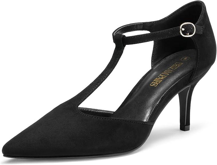 DREAM PAIRS Heels for Women Pointed Toe Kitten Heels Pump T- Strap Dress Shoes, Size 7