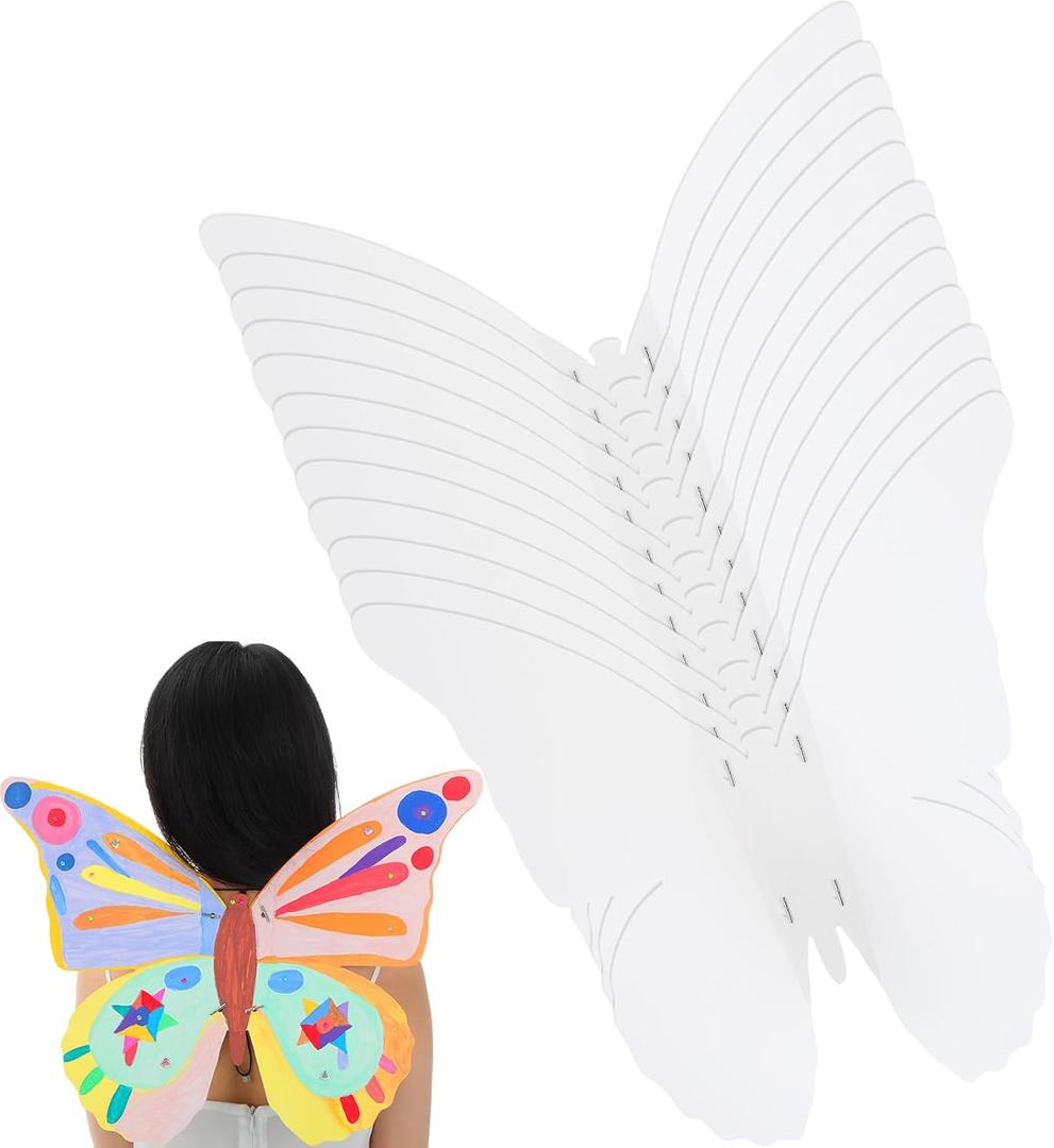 Hollowfly 12 Pack Toddler Kids Butterfly, DIY Fairy Dress up Wings Bulk, 20.5x15.8 Inch Decorate Your Own Butterflies Wings for Birthday Butterfly Party Halloween Costume Accessory (Blank Style)