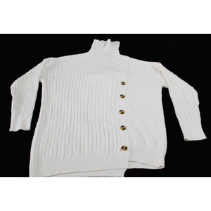 Bohme Women's Turtleneck Knit Button Sweater Dress JE9 Cream Small
