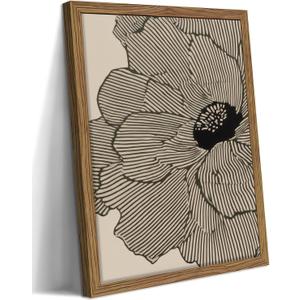 Framed Abstract Floral Wall Art, Neutral Line Flower Canvas Wall Decor Painting, Modern Minimalist Botanical Poster Print Picture for Living Room Bedroom Bathroom 12x16 Inch