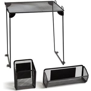 U Brands Black Mesh Locker Organization Kit, Includes Magnetic Cup, Folding Shelf and Bin, 3 Pieces