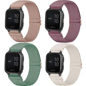 4 Pack Stretchy Watch Bands Compatible with 20mm Garmin Venu Sq/Venu Sq 2, Loop Nylon Elastic Fabric Strap for Garmin Vivomove Style/Luxe/HR Women Men