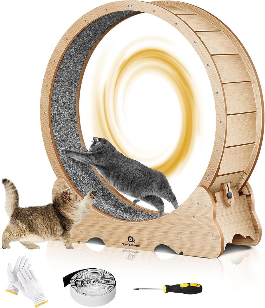 Cat Wheel, 43" L Large Cats Exercise Running Wheel, Cat Treadmill for Indoor Cats (wood)