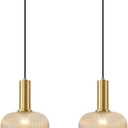 BOKT Modern 2-Pack Glass Pendant Lights Open Amber Ball Ceiling Pendant Lighting Fixture Adjustable Cord Hanging Light Lights Set of Two for Kitchen Island Entryway Dining Room