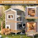 Cat Houses for Outdoor Cats, Weatherproof 2-Story Wooden Cat Shelter for Indoor & Outdoor Cats, Raised Feeding Station, Escape Door, Jumping Platforms, Elevated Floor & Asphalt Roof