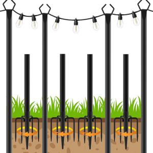 LETIANPAI 4 Pack String Light Poles,10 Ft Light Poles for Outside String Lights,Outdoor Lights Pole with Fork,Metal Poles Stand for Patio Deck Backyard