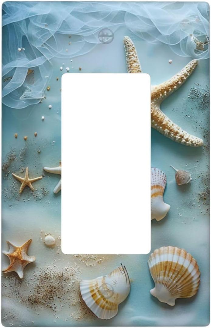 Decorative Art Light Switch Covers Shells and Starfish 1 Gang Rocker Outlet Decorative Switch plate Faceplate GFCI Light Switch Covers for Home Decor (1-Gang Rocker /5 x 3 IN)