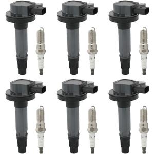 Set of 6 Ignition Coil Pack & Spark Plug Compatible with Ford Edge Explorer F-150 Flex Fusion Mustang Taurus Lincoln MKS MKX MKZ Mazda CX-9 V6 3.5L 3.7L Replace# UF553, C1595, 48856, GN10237
