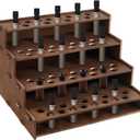 PH PandaHall 68 Holes Wooden Essential Oil Organizer Holder, 4-Tier Tabletop Essential Oil Display Stand Cosmetic Storage Organizer Vintage Wood Oil Perfume Rack for 3 4 5ml Rollers, Coconut Brown