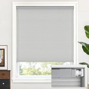 LazBlinds Cordless Cellular Shades, No Tools No Drill Light Filtering Honeycomb Shades Pleated Blinds for Windows, 24'' W x 48'' H, Light Grey