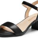 DREAM PAIRS Women's Low Heels Block Open Toe Ankle Strap Classic Short Chunky Sandals with Buckle for Daily Work Wedding Party (8 Wide, Black-pu)