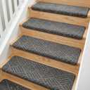 MBIGM Bullnose Non-Slip Stair Treads w/Reusable Adhesive 14 Pack 9.5" x 30" Wooden Steps Protection - TPU Backing with Steel Reinforcement - Anti-Slip Solution Basketweave Dark Gray