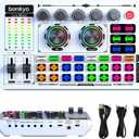 F999 White Live Streaming Sound Card, Professional Audio Mixer, Voice Changer Soundboard with Audio Interface, Bluetooth, Noise Reduction, DJ Mixer Board for Live/Podcasting/Gaming
