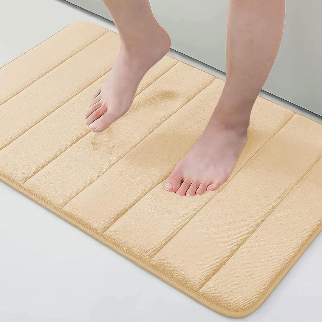 Buganda Memory Foam Bath Mat, 30" x 20", Ultra Soft and Non-Slip Bathroom Rugs, Water Absorbent and Machine Washable Bath Rug for Bathroom, Shower, and Tub, Gold