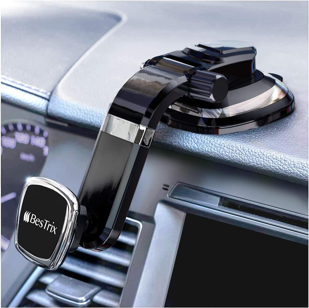 BESTRIX Phone Holder for Car, Magnetic Car Phone Mount | Dashboard Car Phone Holder Compatible with iPhone 15, 14,13,12,11Pro,Xr,XS Pro MAX Galaxy S24 23 22 21 20 Ultra Note S8 S9 S10 & All Smartphone (Black)