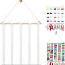 Hair Bow Holder Organizer for Girls - White Cotton Ribbons - Headband, Hair Tie, Clip, Bow Organizers - Baby Hair Accessories Storage Display - Decoration for Girls Room - Baby and Toddler