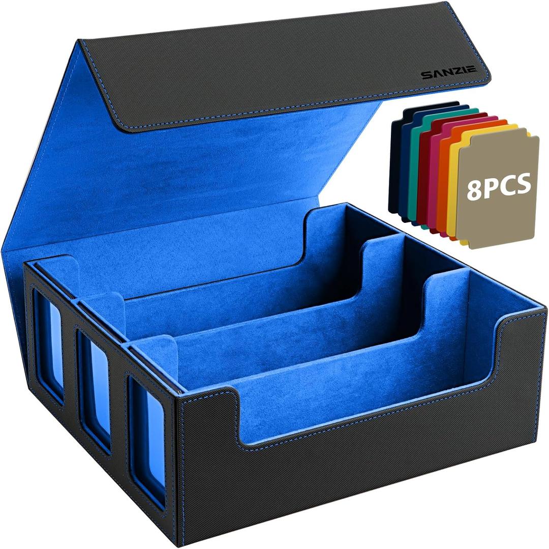 SANZIE Card Deck Box for MTG Commander Deck Box with 8 Dividers fits 1800+ Single Sleeved Trading Cards TCG Box for Magic Game Cards (Black&Blue) (Large)
