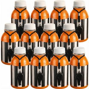Vinsot 12 Pack Basketball Water Bottles Bulk 13 oz Basketball Party Favors Team Water Bottles with Referee Sticker & Whistle, Reusable Plastic Juice Bottle for Team Gifts & End of Season Sport Party