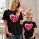 Mommy and Me Valentines Shirts Heart Graphic T-Shirt Family Matching Outfits Mom and Girls Valentine Gift Tee Tops (XL)
