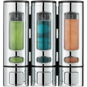 Shampoo and Conditioner Dispenser,Shower Shampoo Dispenser 3 Chamber No Drilled Shampoo Dispenser for Shower Wall Mounted Shower Dispenser Body Wash Dispenser for Bathroom Kitchen Hotel,Chrome