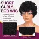 RUWISS Pixie Cut Wig Human Hair Curly Short Wigs for Black Women Glueless Pixie Human Hair Wig with Bangs for Daily Use Natural Short Bob Layered Wavy Human Hair Wigs for Black Women, Natural Black