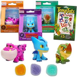 DreamWorks How to Train Your Dragon Action Figures - Bundle with 3 Dragons Figurines Plus Tattoos | Dragons Figurines for Kids (Styles May Vary)