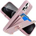 LAMEEKU for iPhone 12 Pro/iPhone 12 Wallet Case, Case with Card Holder Leather Cover 360Rotation Ring Kickstand Protective Bumper Designed for Women for Apple iPhone 12/ iPhone 12 Pro 6.1'' Rose Gold