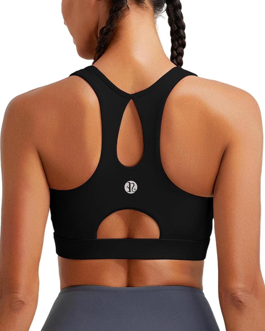RUNNING GIRL Sports Bras for Women High Support,Racerback Running Bra Molded Cup Sports Bra with Sewn in Pads (Small, Black)