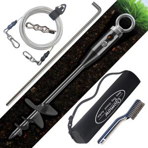 18" Heavy Duty Dog Tie Out Stake for Cable & Leash & Chain & Yard & Outside & Beach, Ground Stakes or Anchor for Large Dog Runner & Lead for Yard, Dog Camping Essentials (Stake+15FT Cable)