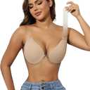 Jcvine Strapless Sticky Bra for Large Breasts, Backless Adhesive Silicone Bra with Reusable Nipple Covers for Dress (US, Cup Band, D) Beige