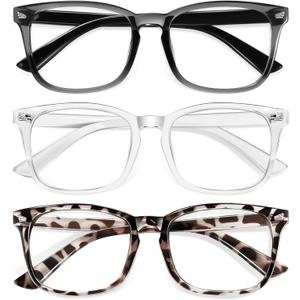 Okany Blue Light Glasses for Kids 3 Pack Blue Light Blocking Glasses for Girls Boys Computer Gaming Screen Glasses, Anti Glare Eyestrain Teen Fashion Glasses Age 3-10 (Grey Black+Transparent+Leopard)