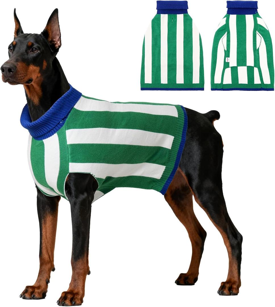 Dog Sweater, Dog Sweaters for Large Dogs, DogSweater Christmas, Warm Pet Coat for Large Breeds, Turtleneck Fall Winter Knitwear Clothes for Golden Retrievers,Labradors,Doberman, Green,U-LDS01M