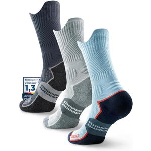 Bamboo Viscose Compression Running Socks, Athletic Basketball Hiking Workout Golf Padded Anti-Blister Wicking (Large, Charcoal Heather+steel Heather+dynamic Blue/Royal)