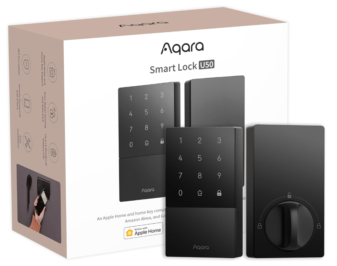 Aqara Smart Lock U50, Keyless Entry Door Lock with Apple Home Key, Bluetooth Deadbolt Lock, App Remote Control, Supports Apple HomeKit, Matter, Google Home, Alexa, IFTTT, Black