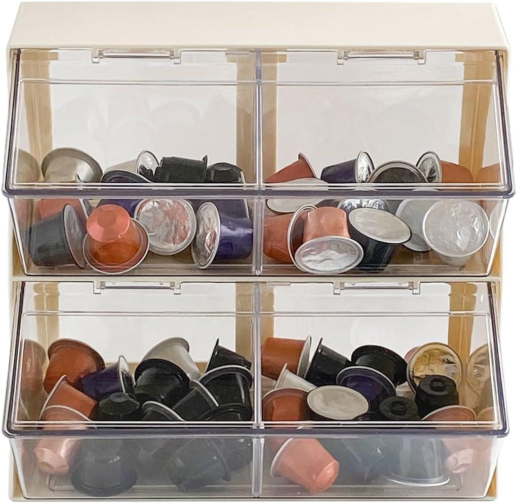 Large Coffee and Tea Organizer with Lid, Plastic Creamer Holder for Coffee Bar, Coffee Accessories Storage Box for K Cups, Coffee Pod, Sugar Bags, Drinking Straw (White)