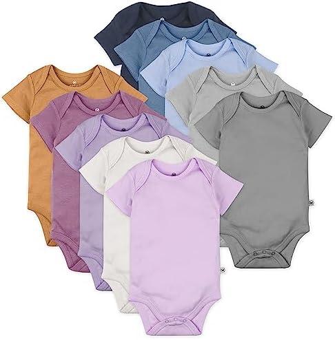 HonestBaby 18-Pack Short Sleeve Bodysuits One-Piece 100% Organic Cotton for Infant Baby Boys, Girls, Unisex