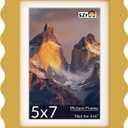 5x7 Wavy Picture Frame with Mat for 4x6, Real Glass and Wooden Frame - Tabletop or Wall Hanging Photo Frame(1 Pack, Yellow)