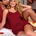 Girece Wine Red Pajamas for Women Set Ribbed Lace Trim Cami and Shorts Sexy 2 Piece Sleepwear with Elastic Waist Soft Sleeveless Pajama Set (Red, XXL)