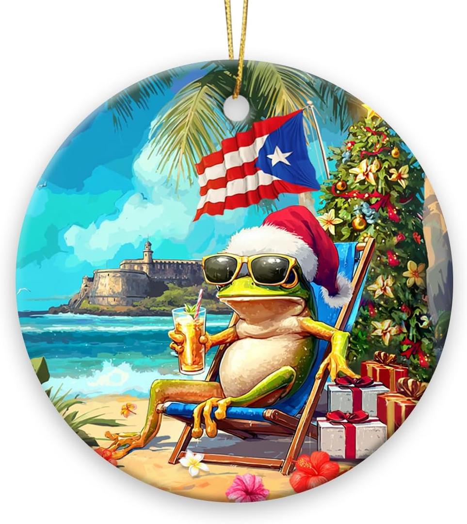 2 x Puerto Rico Ornaments 2026 - Elegant Puerto Rico Gifts for Men Women Mom Dad, Cute Ceramic Ornaments for Tree Decor, Unique for Friends, Funny Gifts for Puerto Ricans