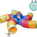 Depets Cat Tunnel for Indoor Cats, 5 Way Large Cat Play Tunnel & Tube with Play Ball, S-Shaped Folded Pet Tube with Interactive Peephole, Ideal for Indoor Exercise for Kittens Puppies Rabbits
