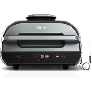 Ninja | Indoor Grill and Air Fryer| Foodi Smart XL | 6-in-1 Grill, Air Fry, Roast, Bake, Broil, Dehydrate & Crisp |Smart Thermometer & Splatter Shield | Dishwasher Safe Parts | Black/Silver | FG551