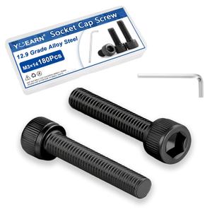 180Pcs M3x14mm Hex Socket Head Cap Screws Bolts,12.9 Alloy Steel Black Oxide, Allen Drive,Full Thread,with Hex Wrench, for Agri Machinery/Boats