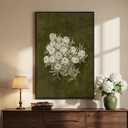 Large Framed Vintage Green Floral Wall Art, Vertical Modern Farmhouse Nature Olive Green Flower Canvas Painting Prints Artwork for Works, Retro Botanical for Living Room Bedroom Wall Decor, 24x36 In