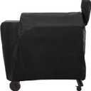 SunPatio Outdoor Heavy Duty Waterproof Grill Cover Compatible with Traeger 34 Series Wood Pellet Grill and Smoker, Texas and More, Full Length Barbecue Cover, All Weather Protection, Black (Large)